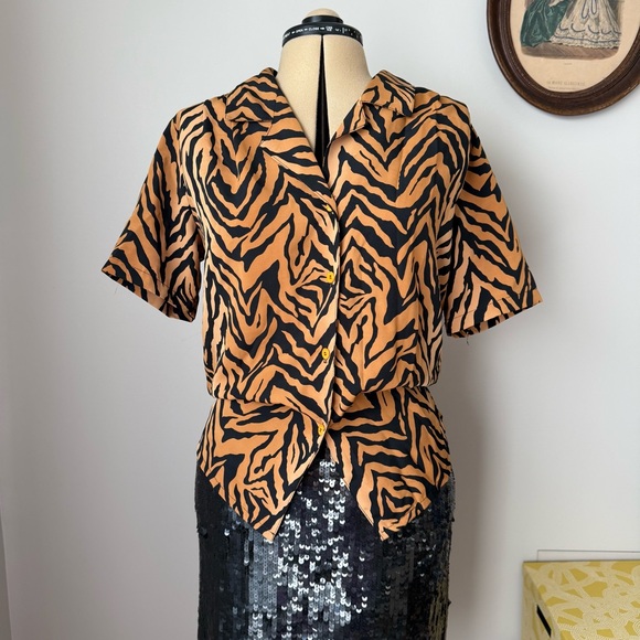 Vintage Tops - Vintage 1980s Tiger Print Blouse - Truffles